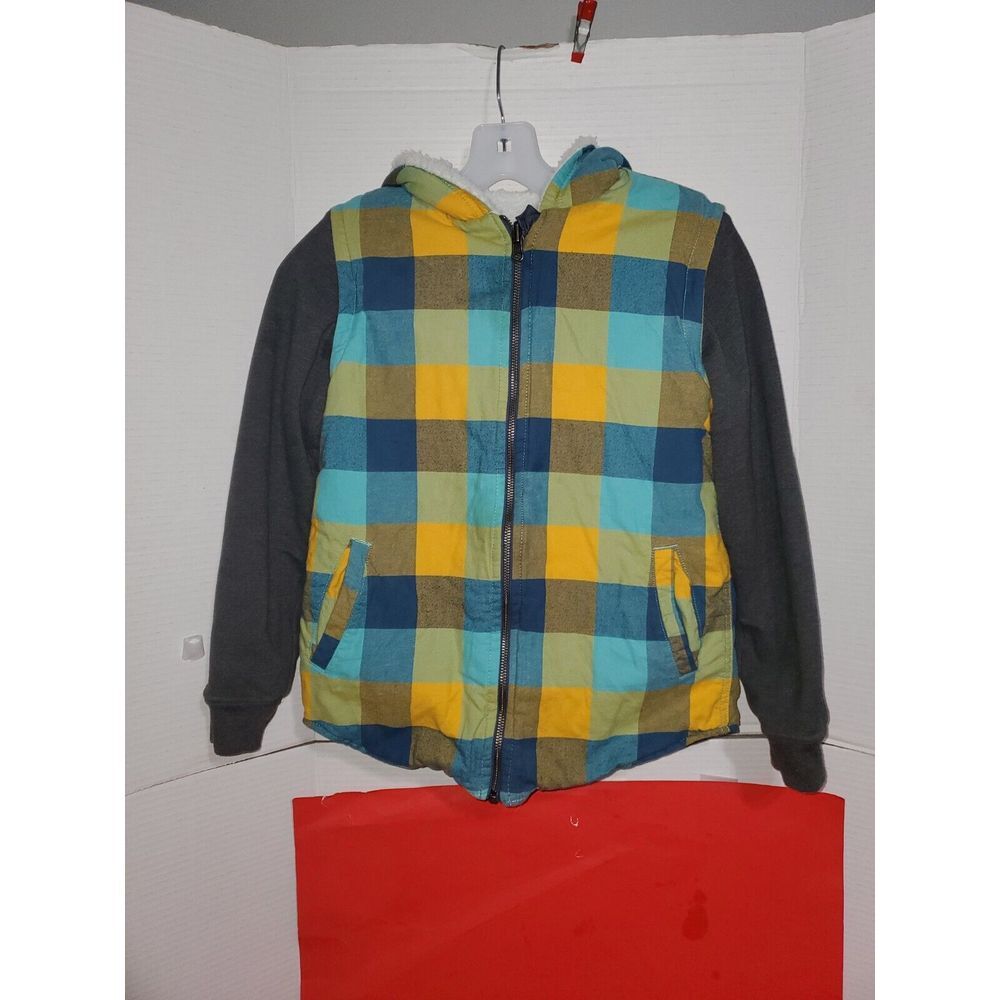 Kids Fun Reversible Colorful‎ Flannel Sherpa Denim Jacket Vest Removable Sleeves